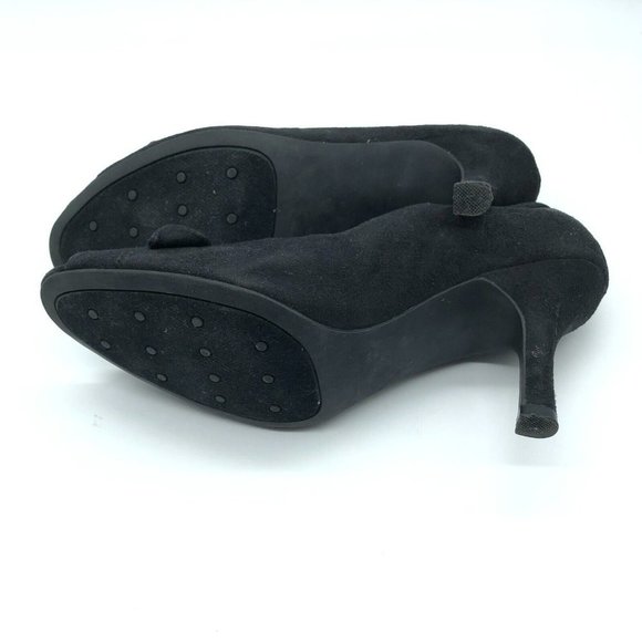 Isaac Mizrahi for Target Gabi Heels Peep Toe Bow Faux Suede Slip On Black Size 9 - Picture 5 of 7